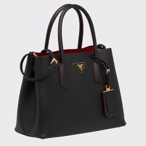 Small Saffiano Leather Double Prada Bag black and red